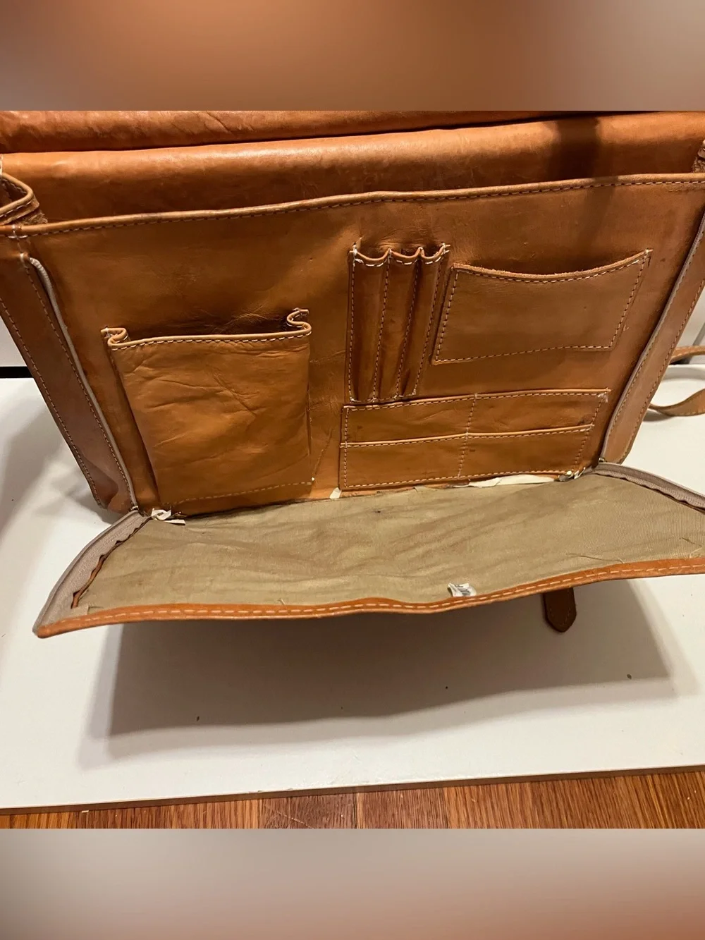 Hand-Tooled Vintage Leather Satchel Bag in Tan